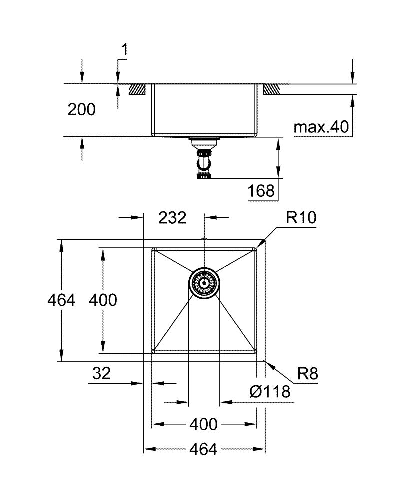 Мойка из нержавеющей стали Grohe, K700 Cube 45-S, 46,4/46,4 (31578SD1)