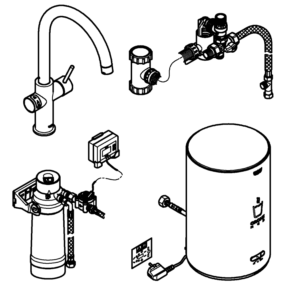 Система фильтрации, GROHE Red II Duo Стартовый комплект, смеситель C-излив, Суперсталь (30083DC1)