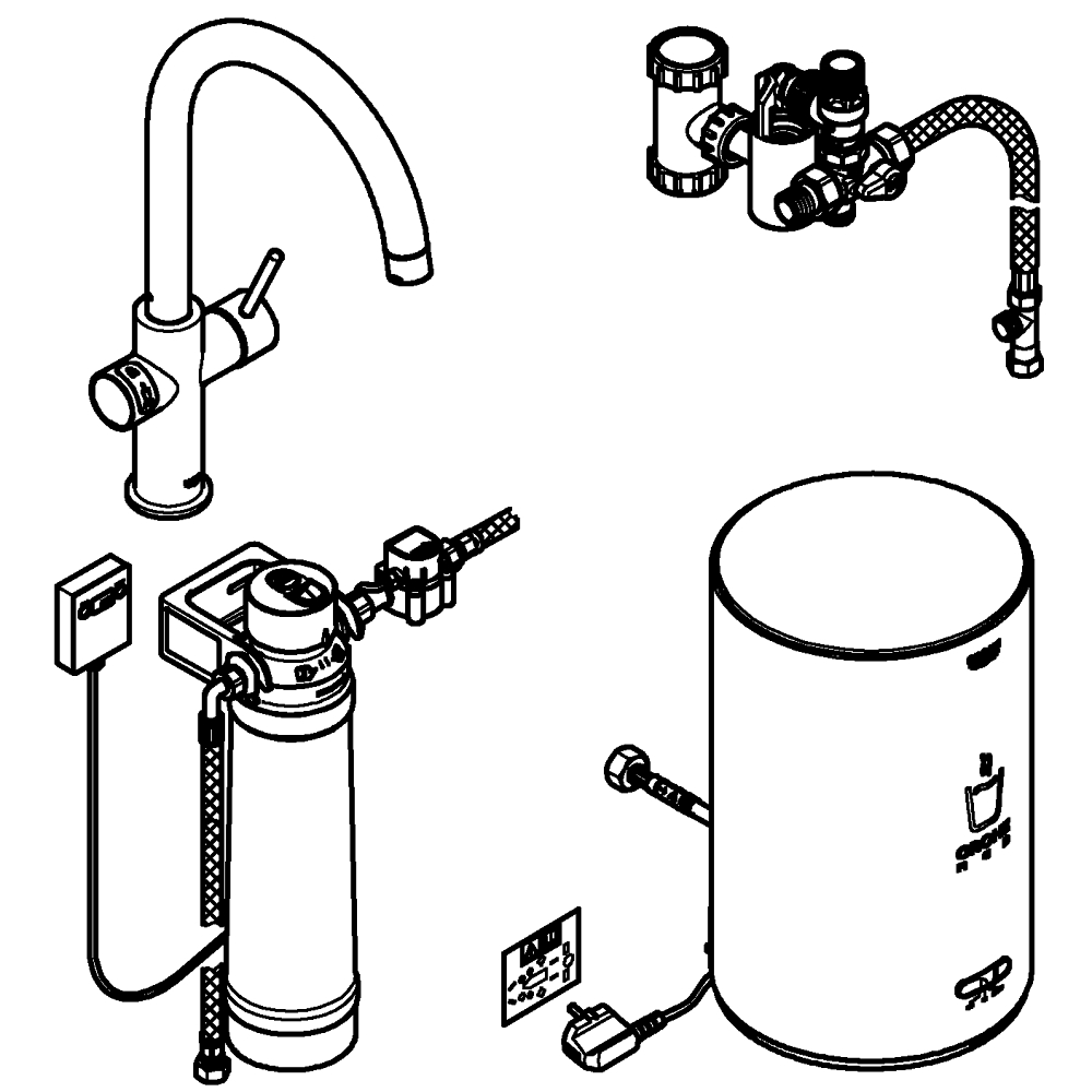 Система фильтрации, GROHE Red II Duo Стартовый комплект, смеситель C-излив, фильтр M-size, Темный графит матовый (30083AL1)