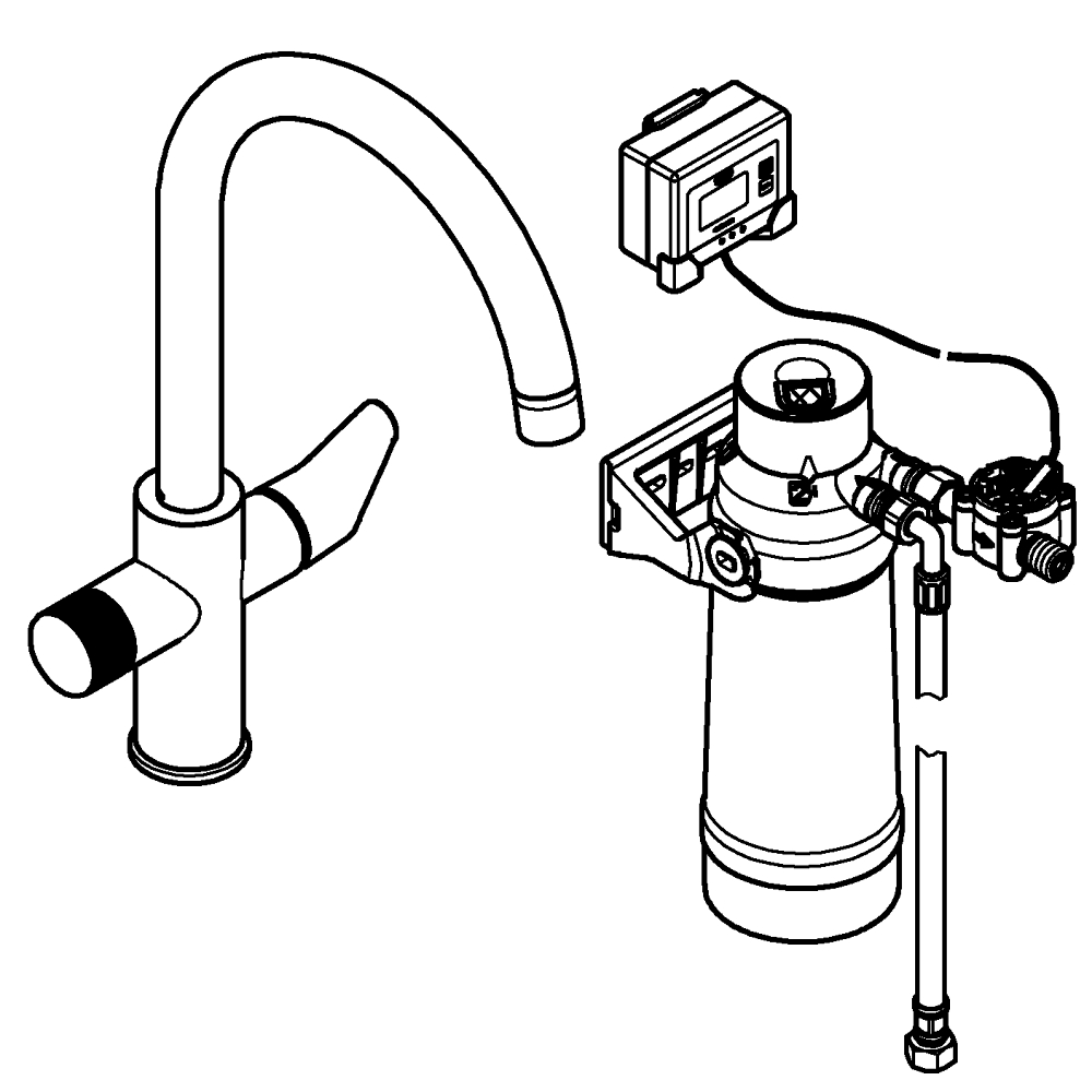 Система фильтрации, Grohe Blue Pure BauCurve, смеситель C-излив, фильтр UltraSafe, Хром (30582000)