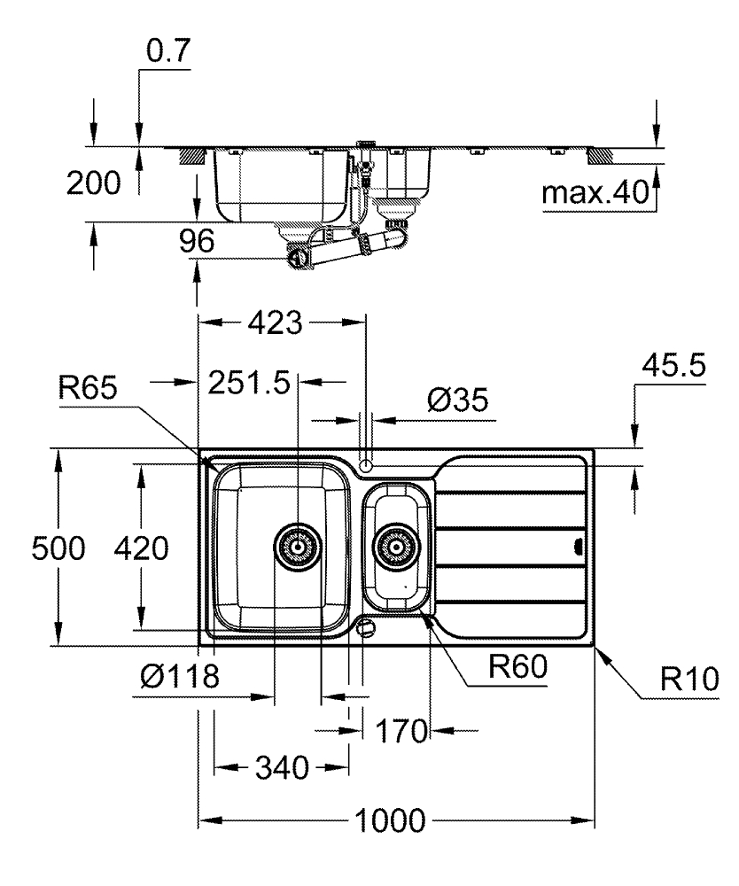 Мойка из нержавеющей стали Grohe,K500 45 -S 86/50 (31572SD1)