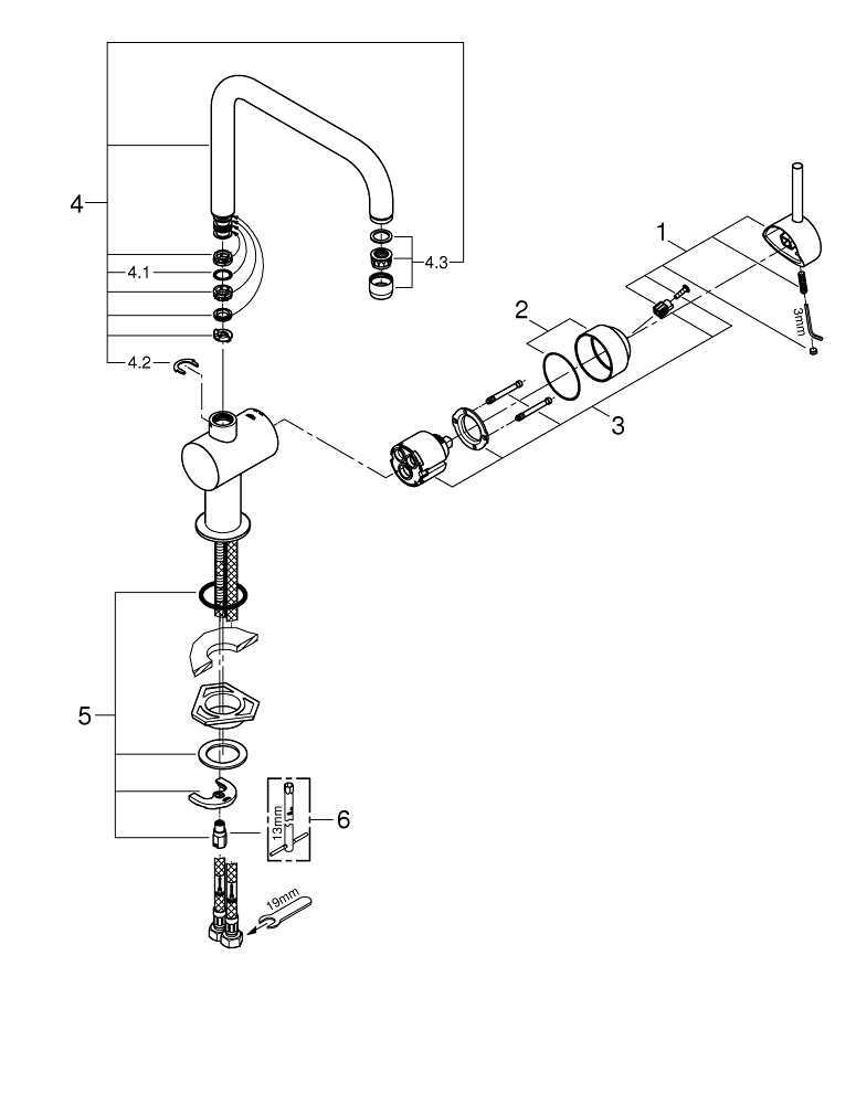 Смеситель для мойки Grohe, Vento, Cуперсталь, U-излив (30429DC0)