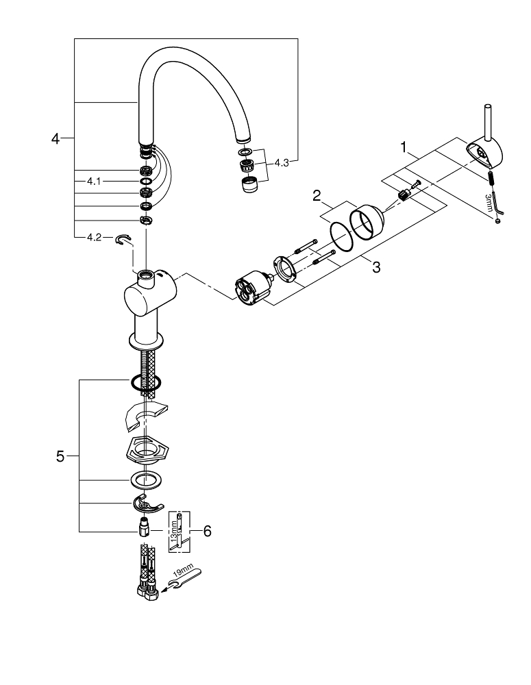 Смеситель для мойки Grohe, Vento, Cуперсталь, C-излив (30427DC0)