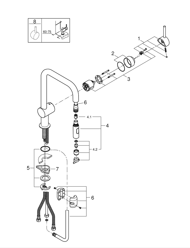 Смеситель для мойки Grohe, Vento, Cуперсталь, U-излив, выдвижной (30439DC0)