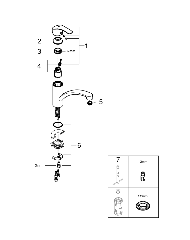 Смеситель для мойки Grohe, Via, Хром, низкий излив (30430000)