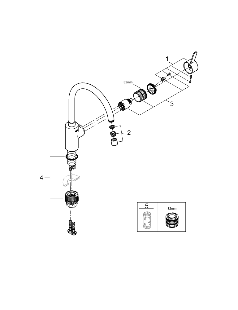 Смеситель для мойки Grohe, Via Cosmo, Хром, C-излив (30431000)