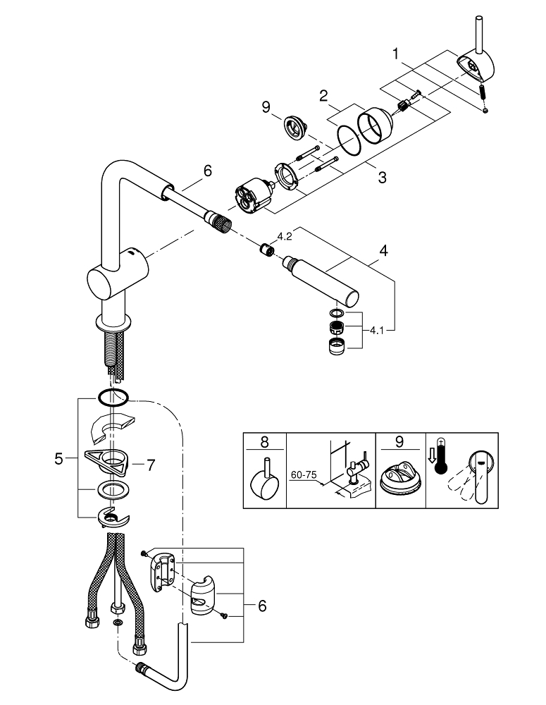 Смеситель для мойки Grohe, Vento, Хром, L-излив, выдвижной (30436000)