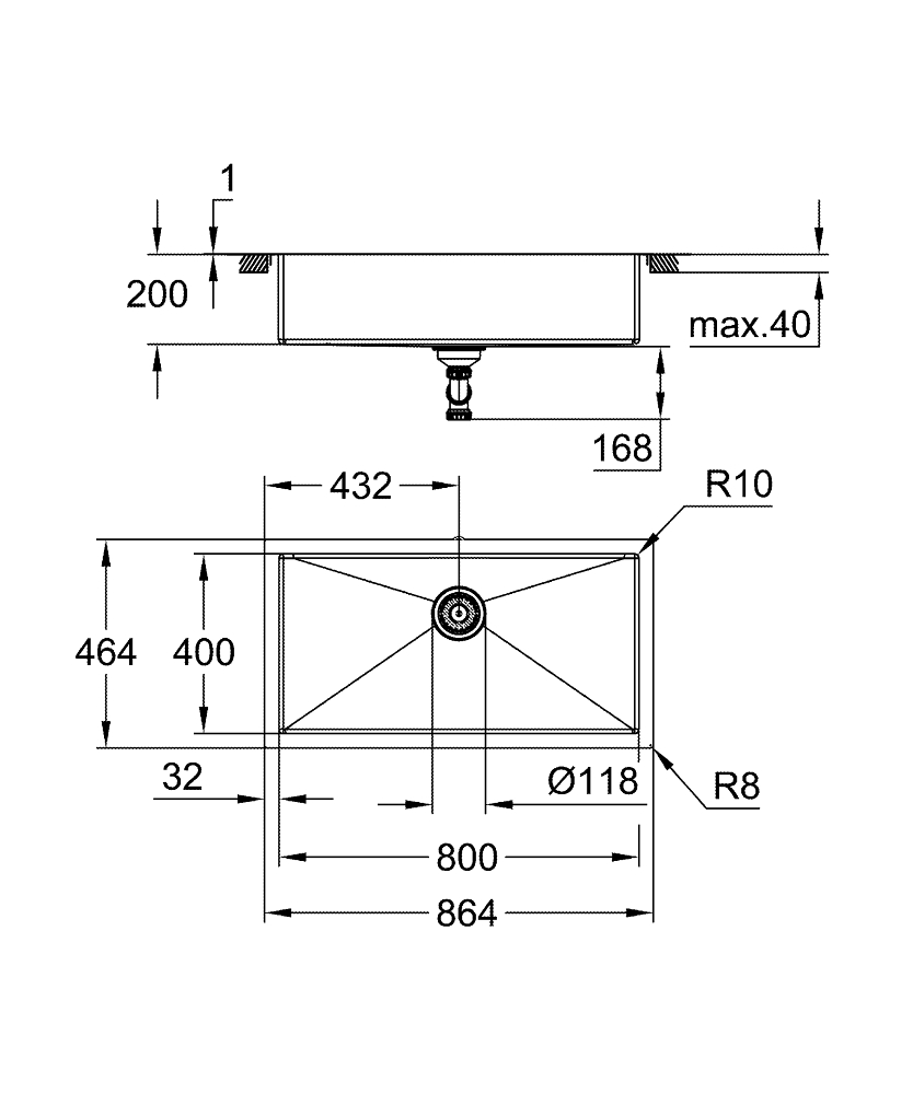 Мойка из нержавеющей стали Grohe, K700  90-S 86,4/46,4 (31580SD1)