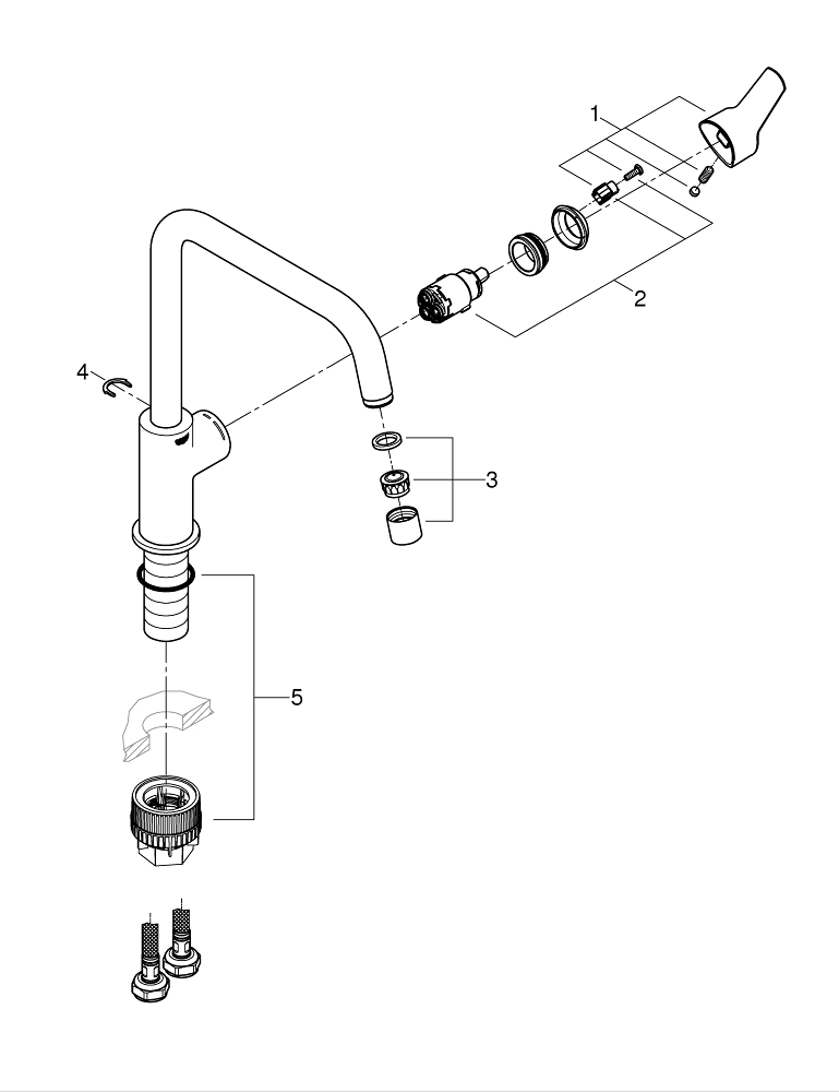 Смеситель для мойки Grohe, Via, Cуперсталь, U-излив (30568DC0)