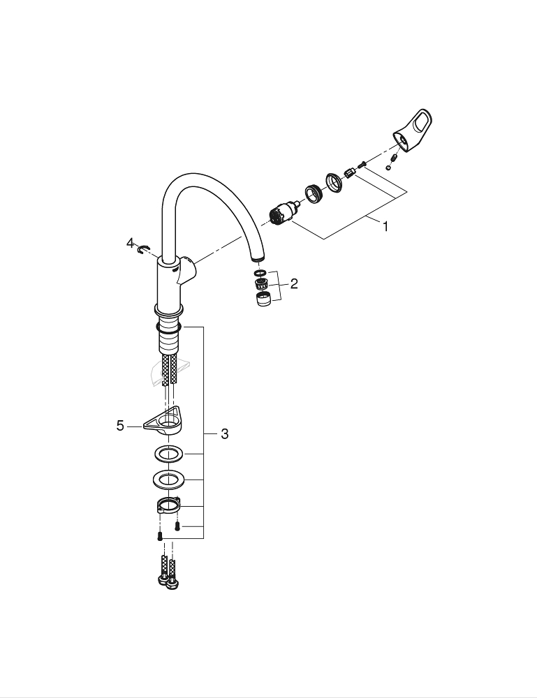 Смеситель для мойки Grohe, BauFlow, Хром, С-излив (31538001)