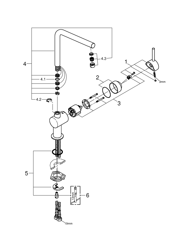 Смеситель для мойки Grohe, Vento, Cуперсталь, L-излив (30425DC0)