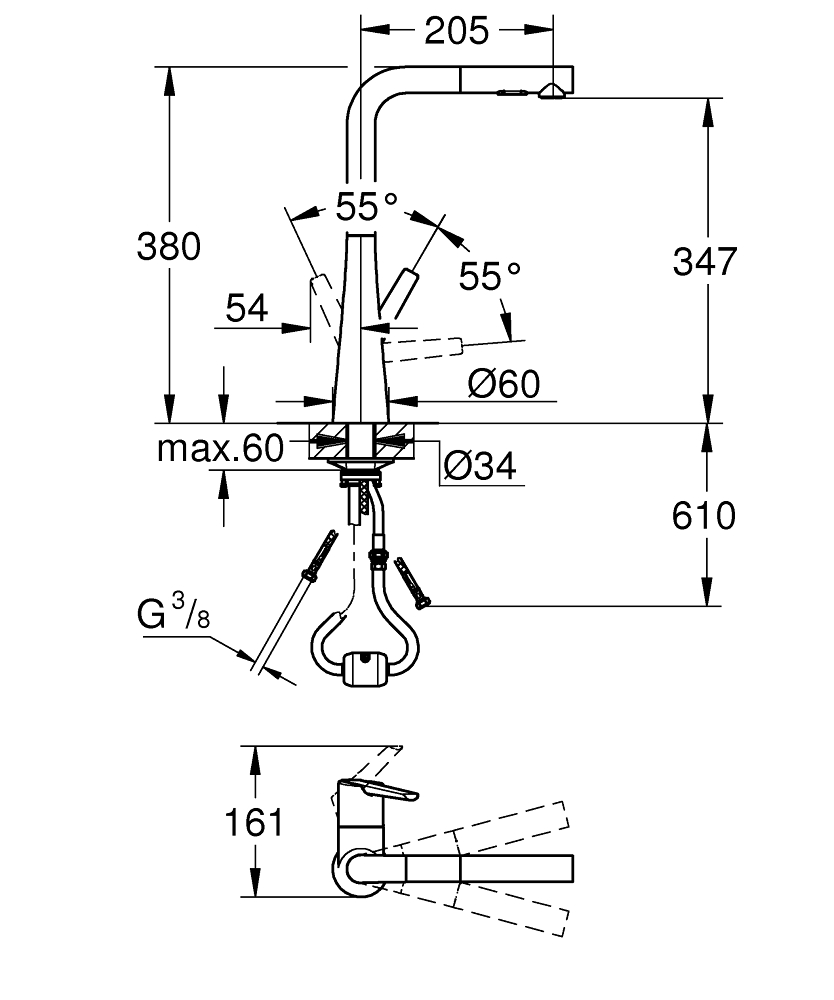 Смеситель для мойки Grohe, Scala Smart Control, Cуперсталь, L-излив, выдвижной (30441DC0)