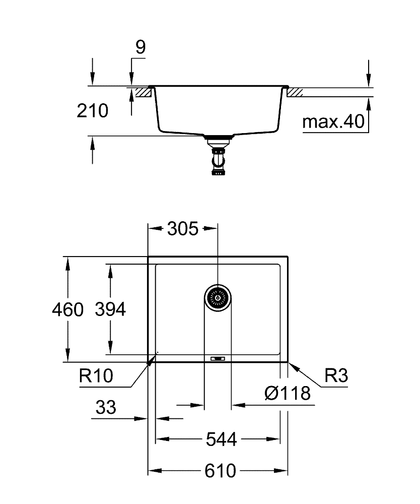 Композитная мойка Grohe, K700U 70-C 61/45,7, серый гранит (31655AT0)