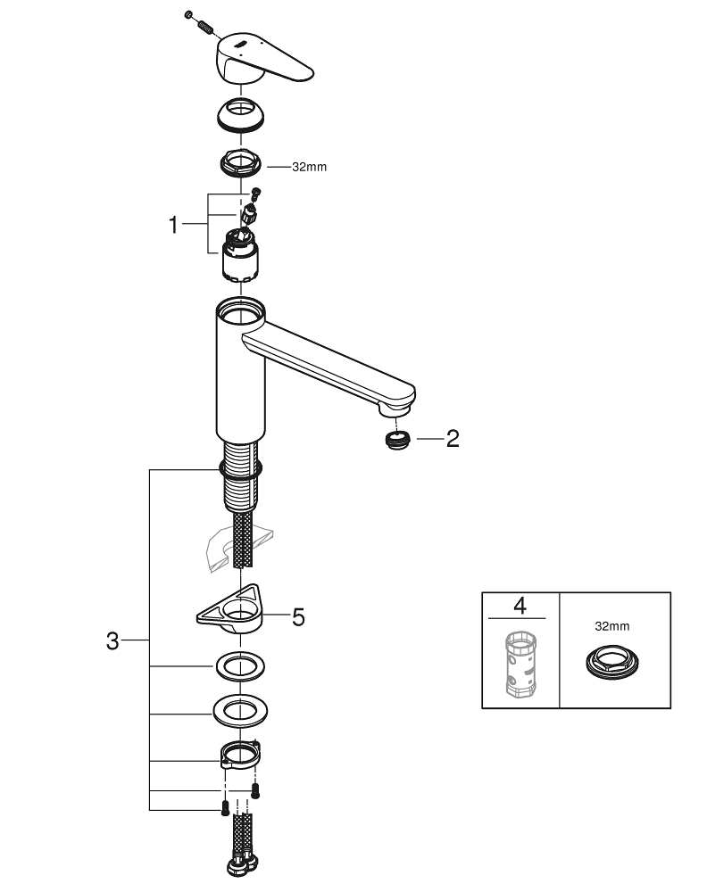 Смеситель для мойки Grohe, BauCurve, Хром,  низкий излив (31715000)