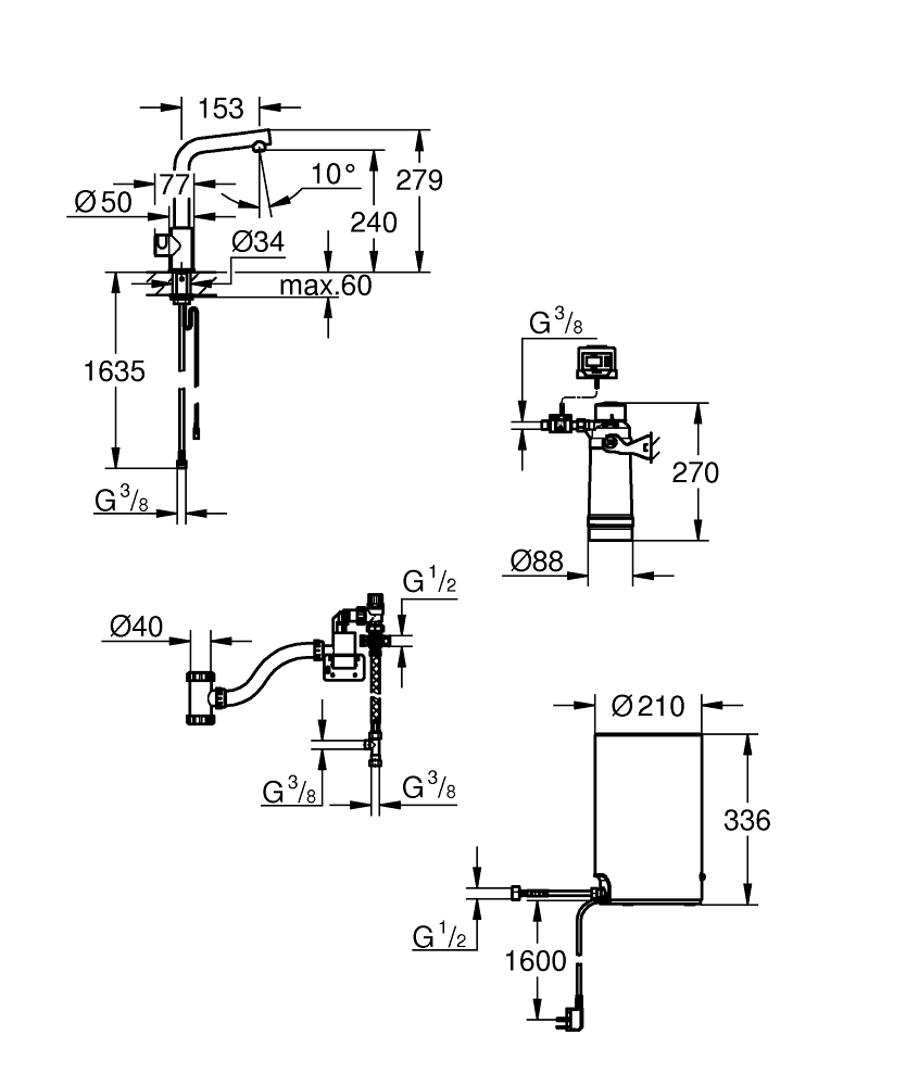 Система фильтрации, GROHE Red II Mono Стартовый комплект, с вентилем L-излив, Хром (30339001)