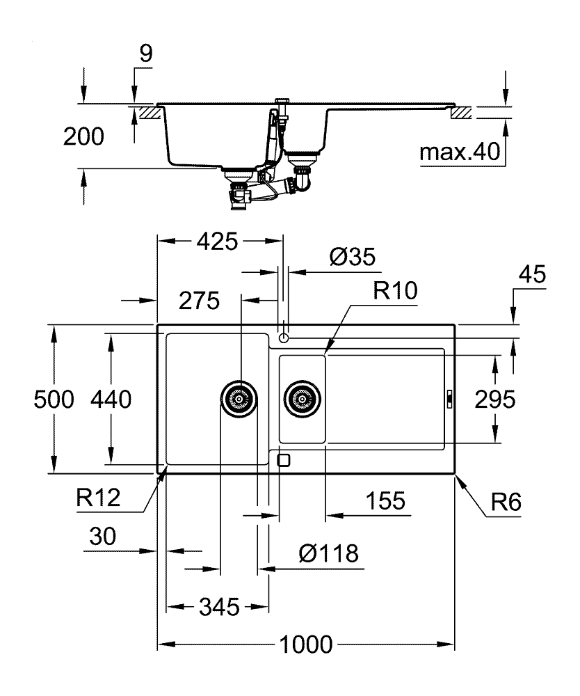 Композитная мойка Grohe, K500 60-C 100/50, серый гранит (31646AP0)