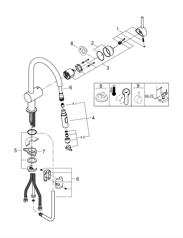 Смеситель для мойки Grohe, Vento, Хром, С-излив, выдвижной (30438000)