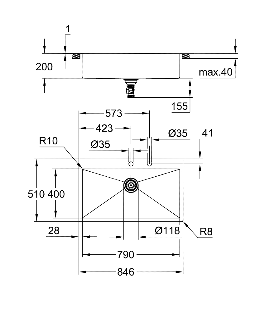 Мойка из нержавеющей стали Grohe, K800 90-S, 51,8/56 (31584SD1)