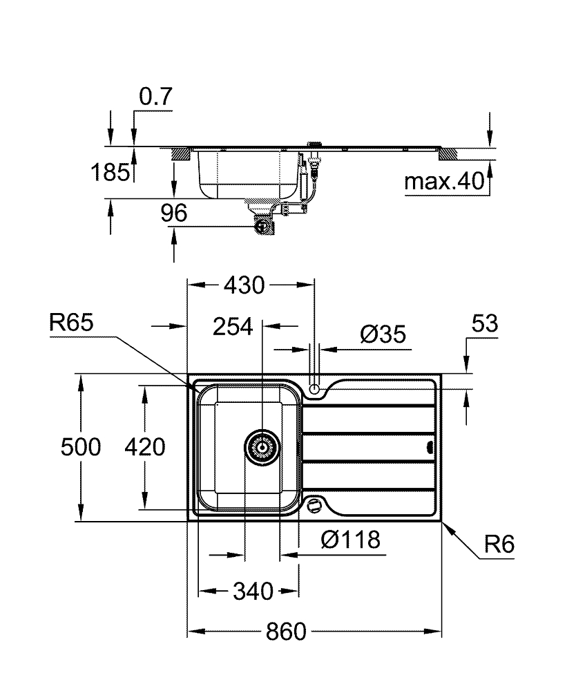 Мойка из нержавеющей стали Grohe, K500 45 -S 86/50 (31571SD1)