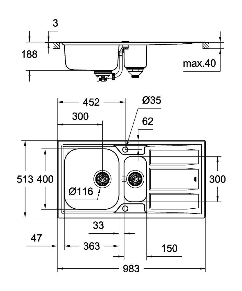 Мойка из нержавеющей стали Grohe, K400+ S 98,3  (31569SD0)