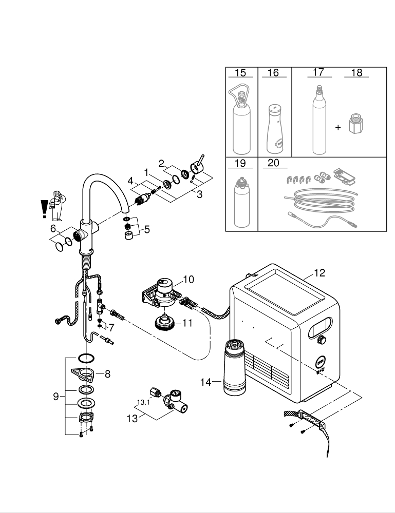 Система фильтрации, GROHE Blue Professsional , смеситель С-излив, фильтр UltraSafe, Хром (31607002)