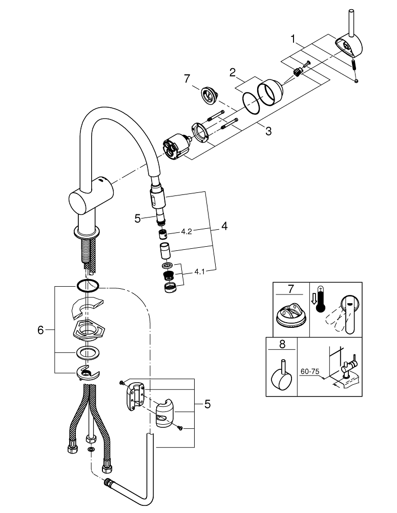 Смеситель для мойки Grohe, Vento, Хром, С-излив, выдвижной (30434000)