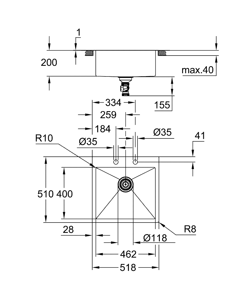 Мойка из нержавеющей стали Grohe, K800 60-S, 51,8/56 (31583SD1)