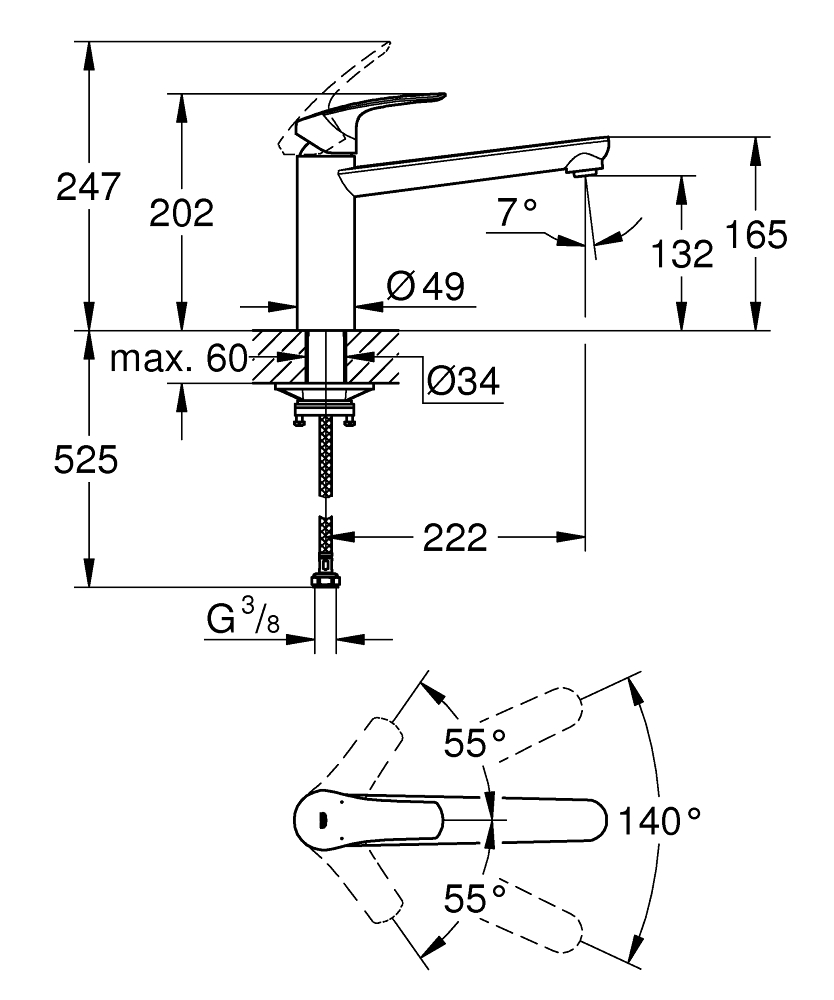 Смеситель для мойки Grohe, Via, Хром, средний-излив (30464000)