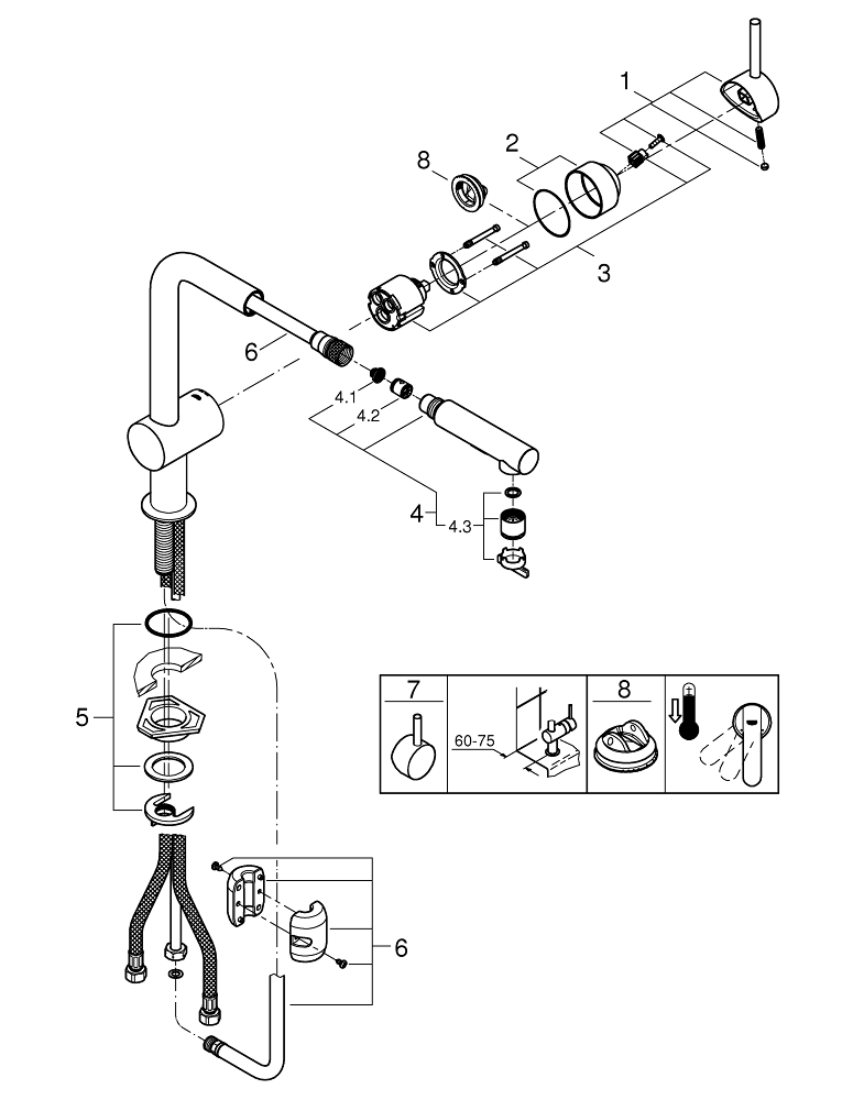 Смеситель для мойки Grohe, Vento, Хром, L-излив, выдвижной (30437000)