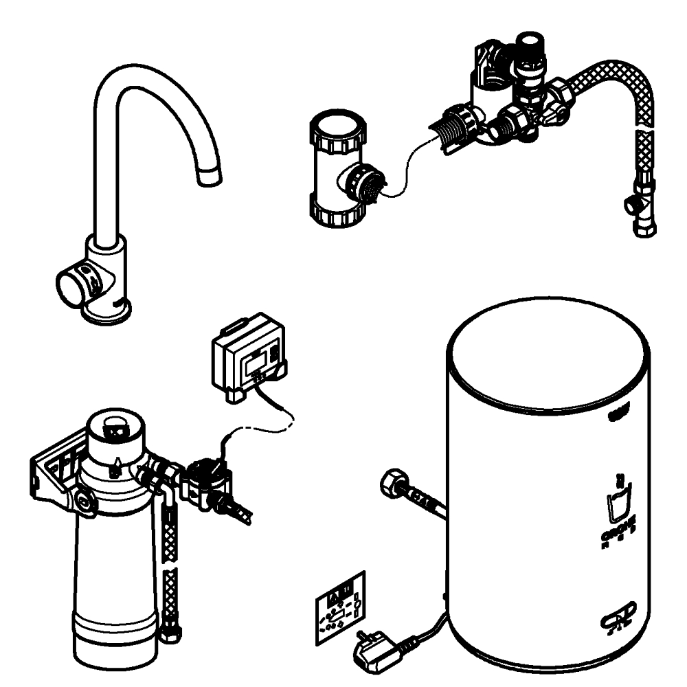 Система фильтрации, GROHE Red II Duo Стартовый комплект, с вентилем C-излив, фильтр M-size, Суперсталь (30085DC1)