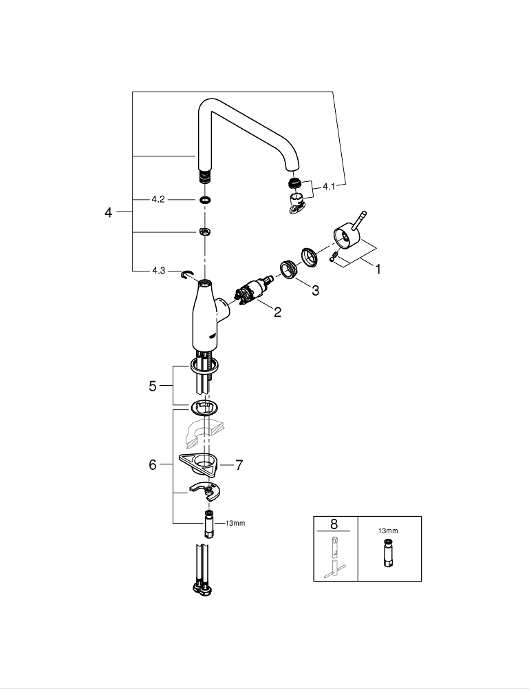 Смеситель для мойки Grohe, Accent, Суперсталь, L-излив (30423DC0)