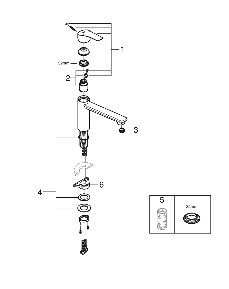 Смеситель для мойки Grohe, Via, Хром, средний-излив (30464000)