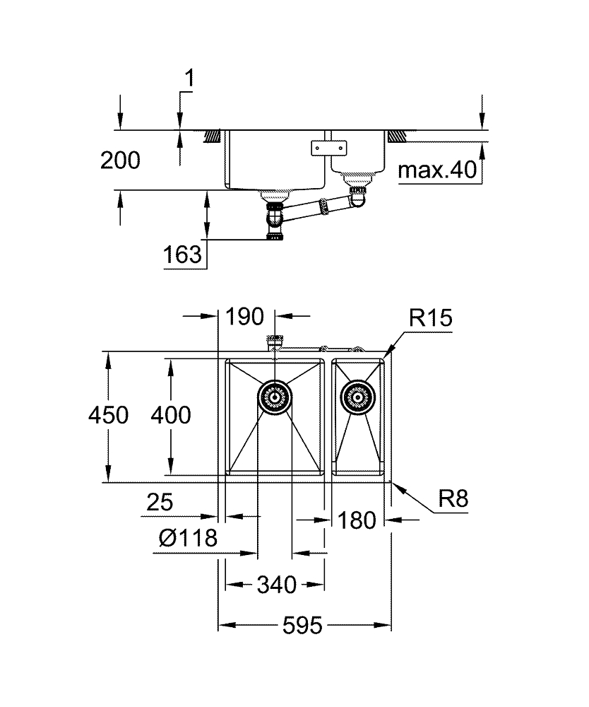 Мойка из нержавеющей стали Grohe, K700U  60-S 58,5/44 (31577SD1)