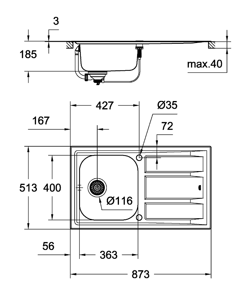 Мойка из нержавеющей стали Grohe, K400+ S 87,3  (31568SD0)