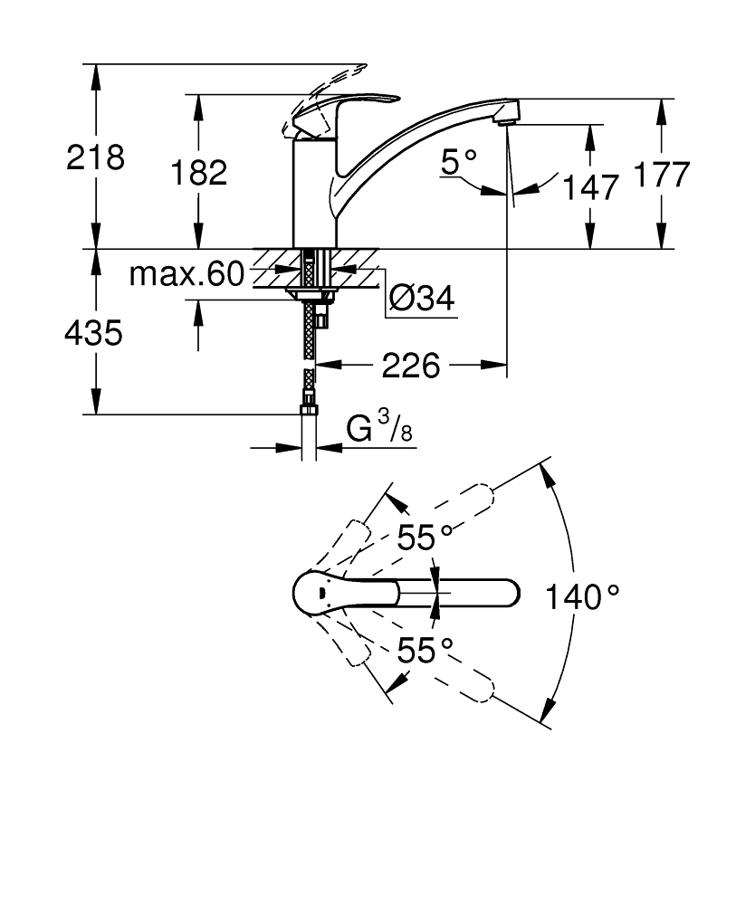 Смеситель для мойки Grohe, Via, Хром, низкий излив (30430000)