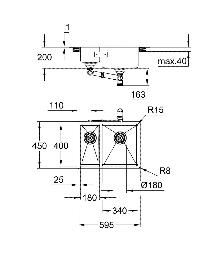 Мойка из нержавеющей стали Grohe, K700U  60-S 58,5/44 (31576SD1)