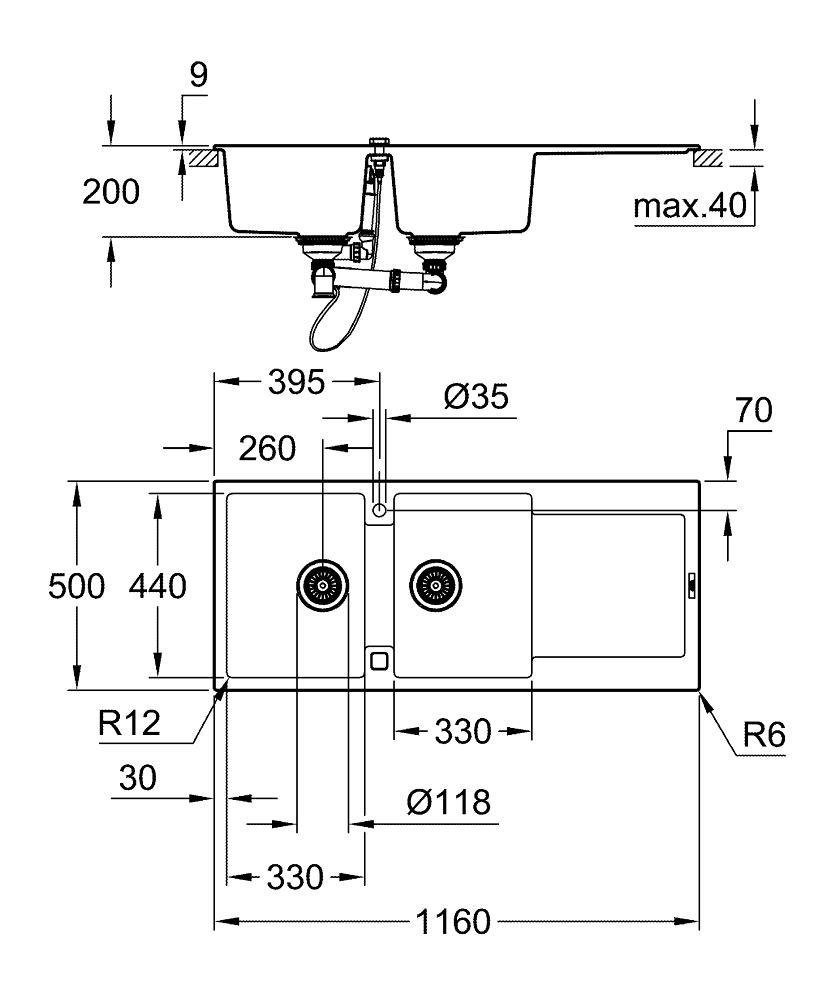 Композитная мойка Grohe, K500 80-C 116/50, серый гранит (31647AT0)