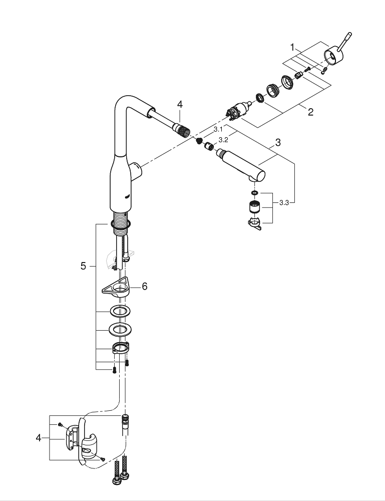 Смеситель для мойки Grohe, Accent, Хром, L-излив, выдвижной (30432000)