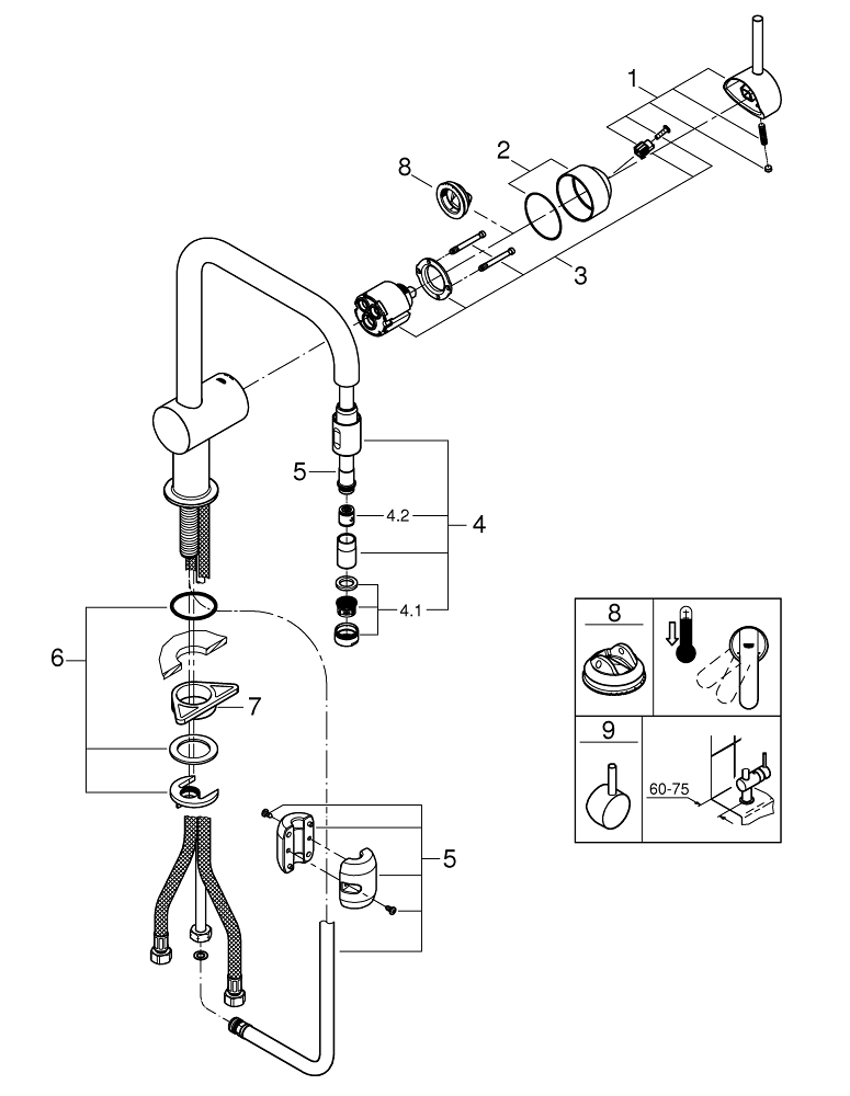 Смеситель для мойки Grohe, Vento, Cуперсталь, U-излив, выдвижной (30435DC0)