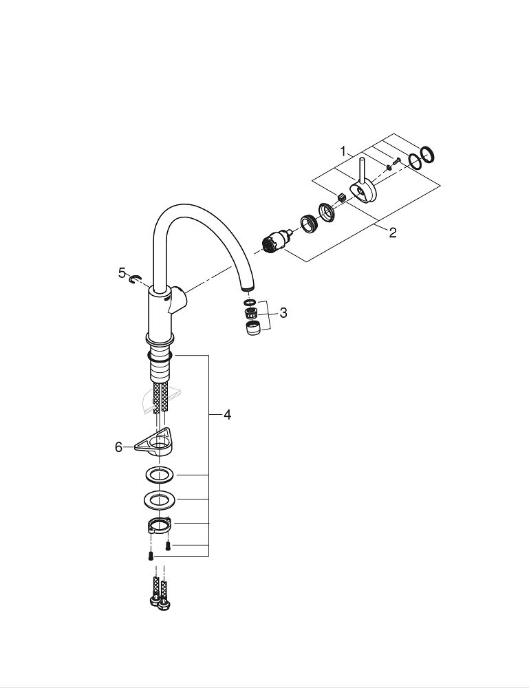 Смеситель для мойки Grohe, BauClassic , Хром, С-излив (31535001)