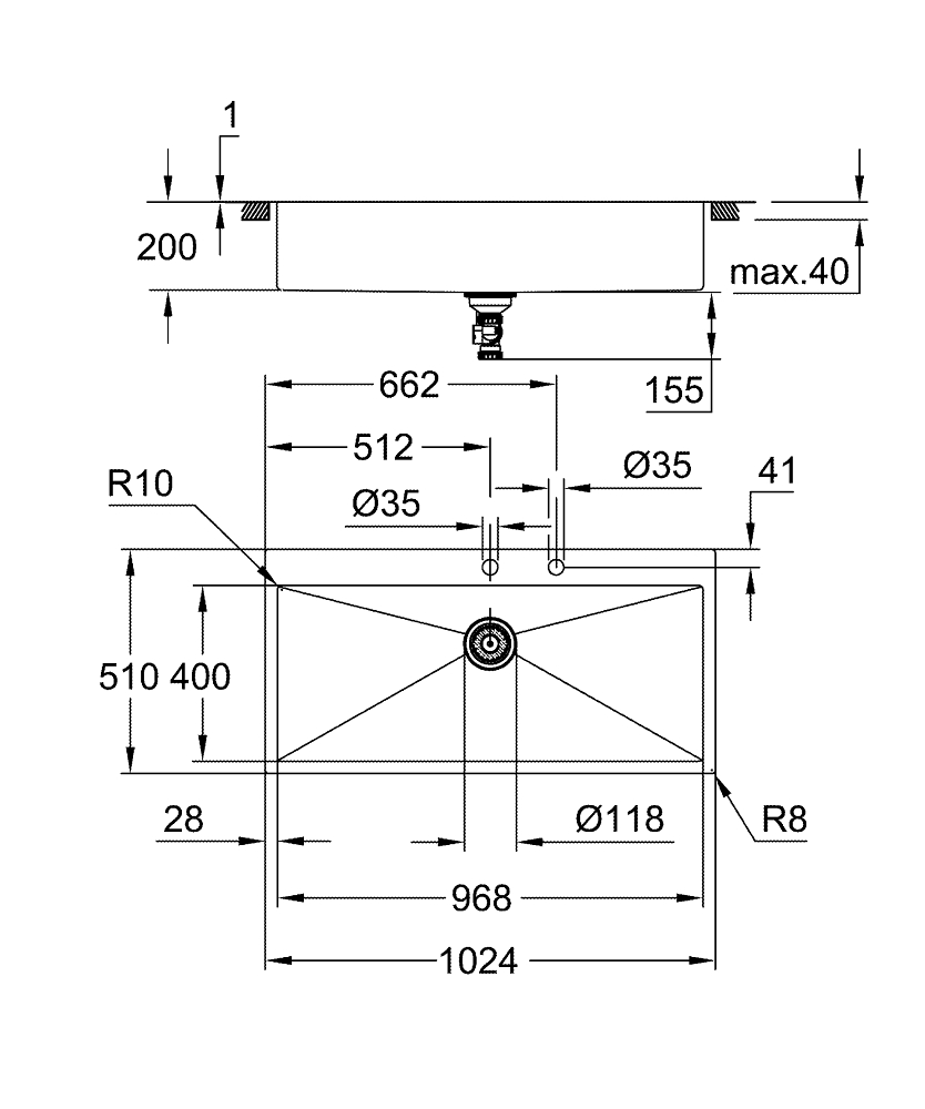 Мойка из нержавеющей стали Grohe, K800 120-S, 51,8/56 (31586SD1)